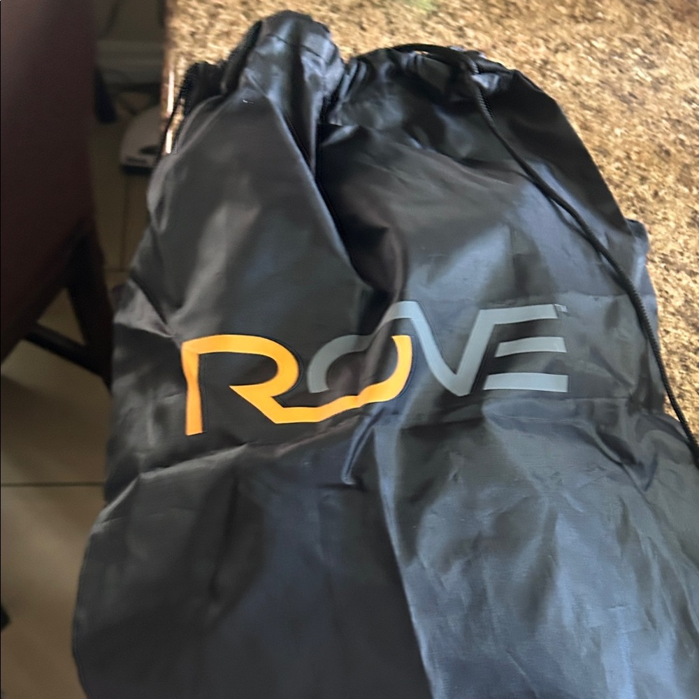 ROVE Black Drawstring Bag with Orange and Gray Logo